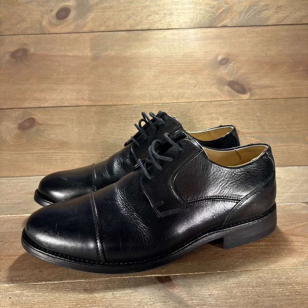 Belvedere Duke Mens size 8.5 wide EEE shoes Black Leather Cap Toe oxfords